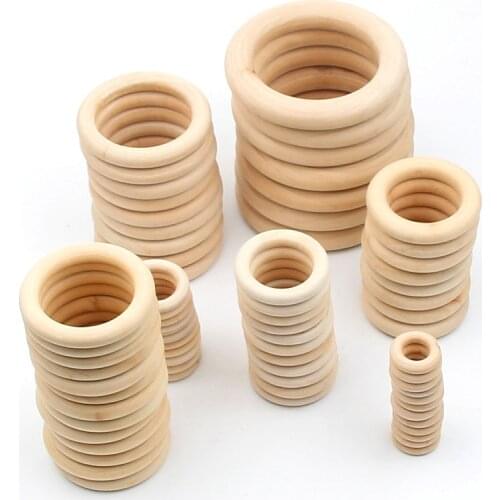 12-100MM Natural Wooden Circle DIY Material Supplies Wood Beads Unfinished Ring Quality Baby Teething Accessories Decoration