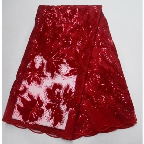 2019 High quality Nigerian wedding lace fabric New arrival embroidery sequins African french tulle velvet lace fabric with beads