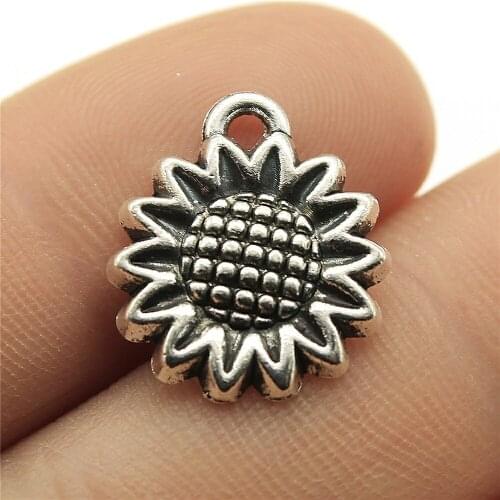 6pcs 15mm Pendant Sunflower Sunflower Flower Charm Pendants For Jewelry Making Antique Silver Color Sunflower Pendants