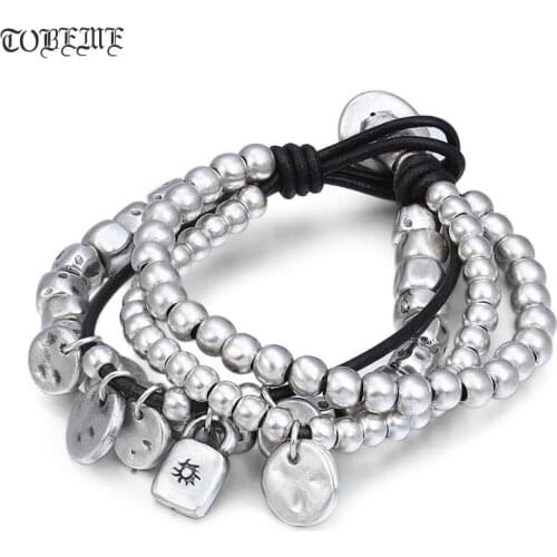 100% 3D 999 Siilver Women Bracelet 925 Sterling Leather Braided Bracelet Vintage Silver Lady Bracelet