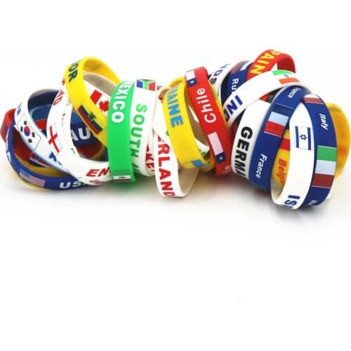 1PC Country World Flag Logo Sport Silicone Wristband National Football Fans Elastic Rubber Bracelets&Bangles Souvenir Gift SH244