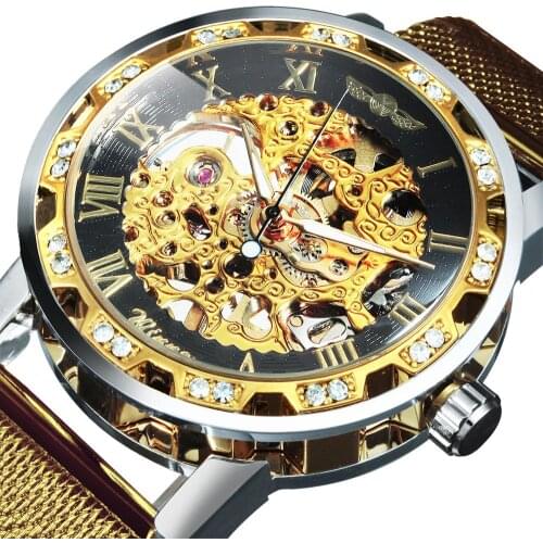 WINNER Top Brand Luxury Skeleton Mechanical Watch For Men Ultra Thin Mesh Strap Fashion Engraving Design Wrist Watches Relojes