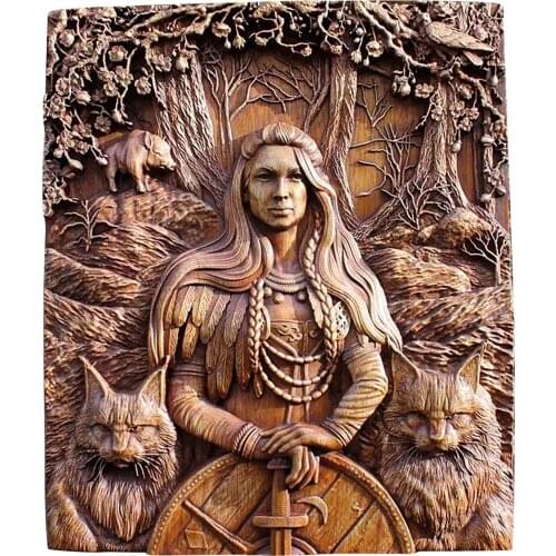 Art Wall Odin Ravens Viking Mythology Icon Home Decor for Outdoor Floral Wood Carved Wooden Figurines Craft