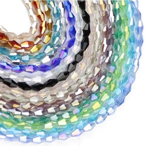 JHNBY Long Bicone Faceted Austrian crystal beads 100pcs 3*6mm High quality glass Loose beads for Jewelry bracelet making DIY