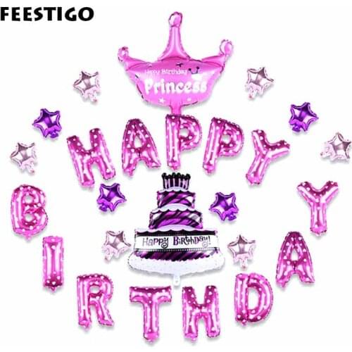 Happy Birthday Balloons Sets Star Crown Letters Foil Balloons For Birthday Party Cake Balloons Girls Party Decorations Supplies