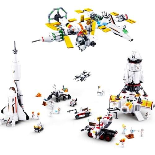 SLUBAN Mars Science Laboratory Curiosity Rover International Space Station Rocket MOC Building Blocks Bricks Classic Model Toys