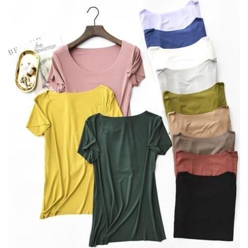 Summer womens short-sleeved T-shirt womens Korean version of the round neck solid color shirt large size stretch T-shirt