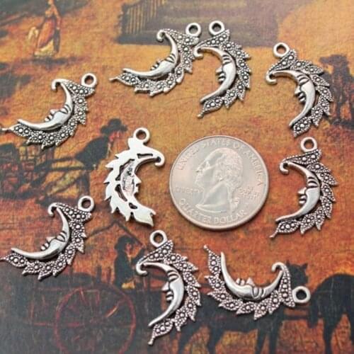 10Pcs/Lot 13x22mm Fashion Moon Charms Antique Silver Color Tone Jewelry Findings DIY Metal Bracelet Handmade Making Supplies