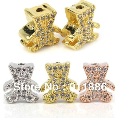 Fashion Gold Panda Jewelry Finding Beads Verney Bear Micro Pave CZ Spacer Beads Fit For Bracelet Diy Jewelry Findings