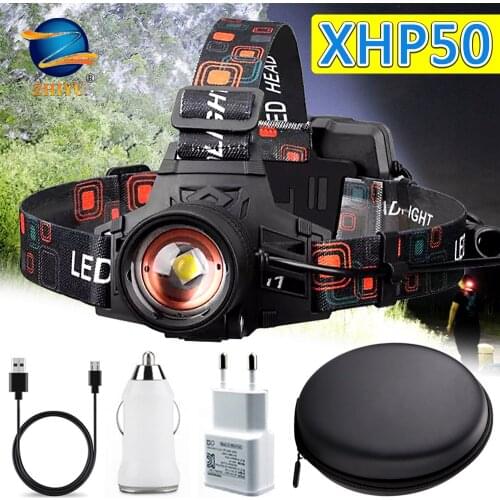 Most Powerful XHP50 Rechargeable LED Headlamp Head Lamp for Camping Fishing with Power Display LED Headlight Use 3*18650 Battery