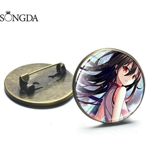SONGDA Trendy Akame ga KILL! Anime Glass Dome Brooches Pin Tatsumi Akame Mine Leone Figure Brooch For Women Men Gift Jewelry