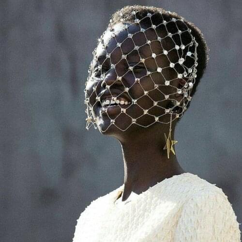 Wedding Hair Jewelry Birdcage Veil Pearls Headband Hair Hoop Vintage Handmade for Elegant Women Rhinestone Headpiece 2021