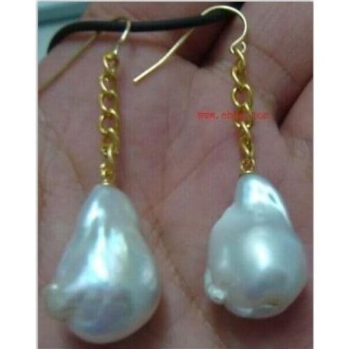 Huge natural south sea white pearl earrings