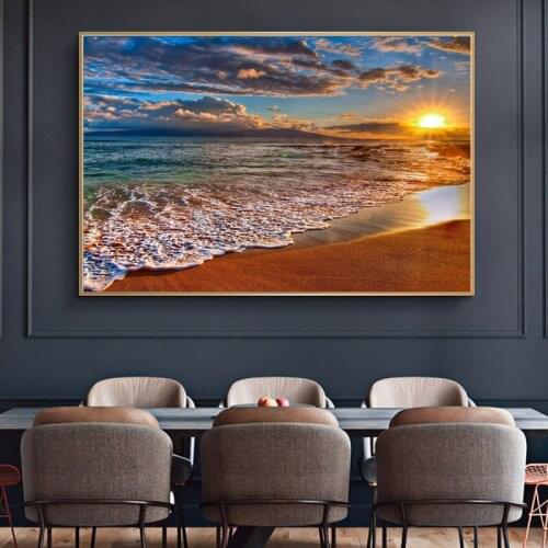 Nordic Landscape Poster Sunset Tropical Beach Ocean Wave Art Canvas Painting Skyline Wall Room Living Room Decoration Wall Art