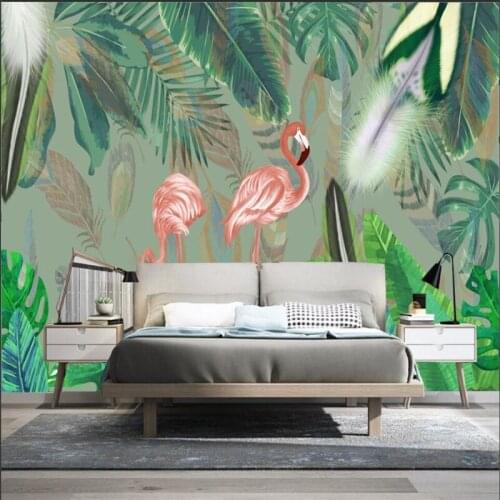 Custom 3d wallpaper Nordic green leaf feathers small fresh background wall - high-grade waterproof material