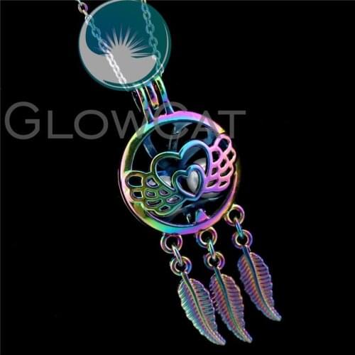 R-C750 Rainbow Color Wings Heart Dream Catcher Beads Cage Pendant Perfume Diffuser Aromatherapy Pearl Cage Locket Necklace