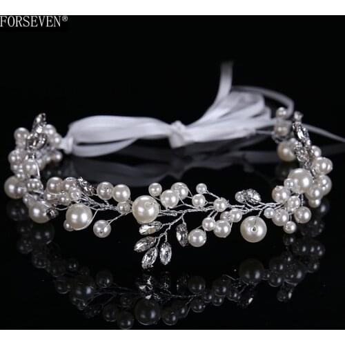 Luxurious bride tiara Headbands 30cm Handmade Pearls crystal hair accessories for women wedding jewelry FORSEVEN CY161117-83