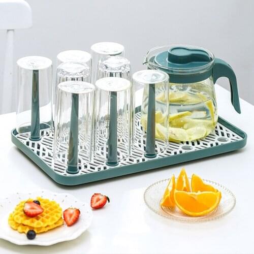 Glass Cup Drain Rack Dust-proof Kitchen Cups Storage Shelf Multi-function Waterproof Plastic Cup Drain Tray Kitchen Organizer