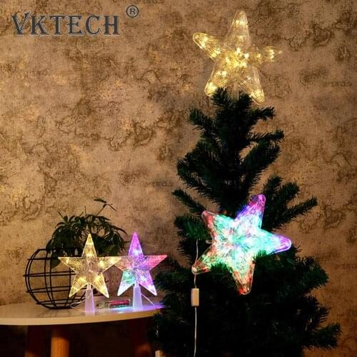 LED Glowing Star Night Light Plastic Five-pointed Lamp Christmas Tree Top for Xmas Tree Party Wedding Fairy Room Decoration