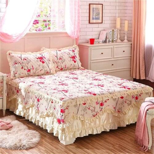 High Quality 150x200cm Floral Bedskirt Cover Dual Layers Bedspread Single Full Queen Bedcover cubrecama Home Textile