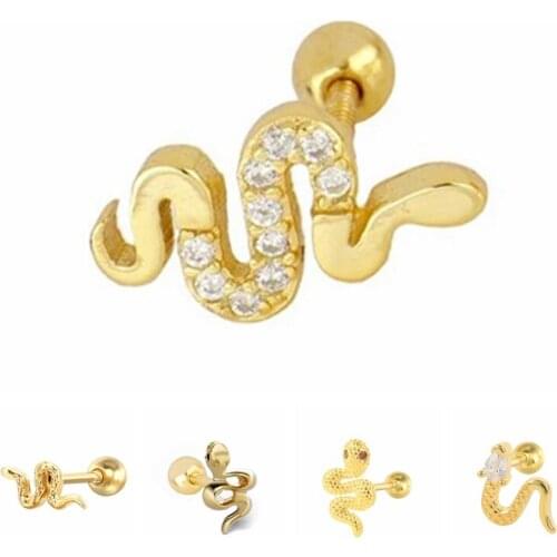 CANNER Stud Earrings 925 Sterling Silver Small Funny Tiny Snake Diamond Thread Piercing Cartilage Luxury Zircon kolczyki damskie