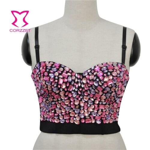Pink Diamond Sexy Brassiere Bra Push Up Bralette Crop Top Bustier Burlesque Bras For Women Night Club Party Wear Sujetador Mujer