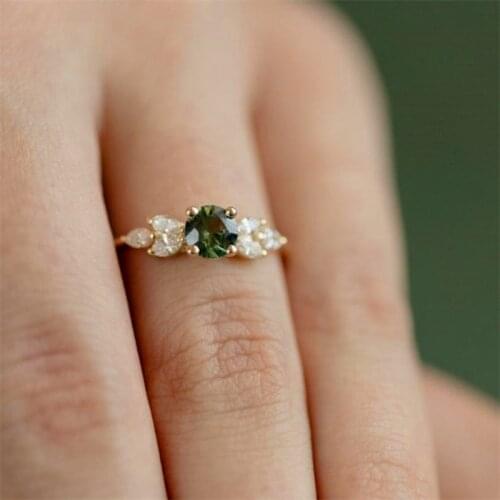 Minimalist Female Green Zircon Stone Ring 18KT Yellow Gold Wedding Rings For Women Promise Bridal Thin Engagement Ring