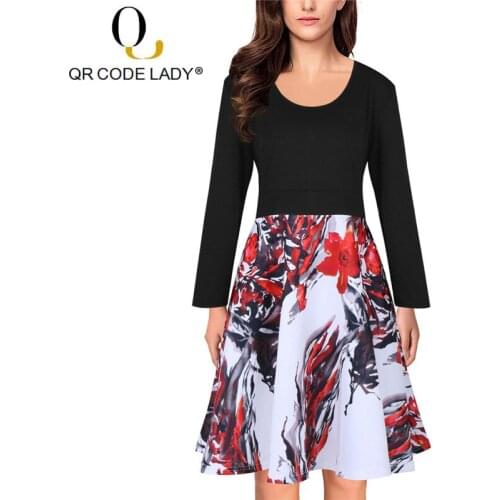 QR Spring Summer Dress Women 2019 Vintage Sexy Floral Print Ball Gown Party Dress Female Casual Plus Size Patchwork Dresses 4XL