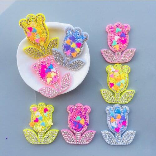 10Pcs 4*4.5cm Rhinestones Flowers Rhinestone Applique for DIY Clothes Dress Decor Patches Headwear Hair Clips Bow Accessories