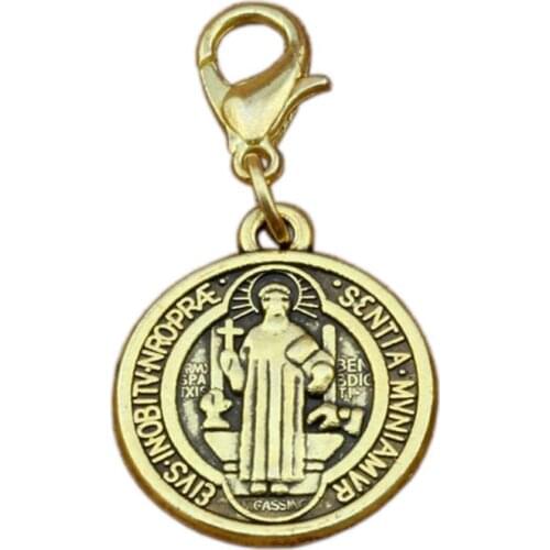 20pcs Saint Jesus Benedict Nursia Patron Medal Cross religion Charm with Lobster clasp Fit Charm Bracelet DIY Jewelry 17.2x34mm