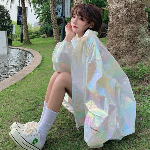 2021 New Spring Summer Oversized Loose Stand Collar Jacket For Women Korean Fashion Glow Thin Sunscreen Coat Female aq156