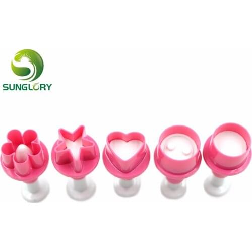 5PCS Flower Plunger Cutter Heart Fondant Sugar Craft Mold Five-Pointed Star Round Cookie Cutter DIY Baking Cake Decorating Tools