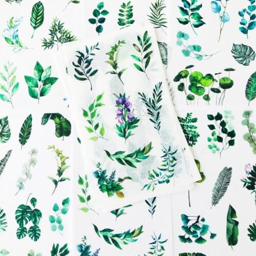 6 Sheets /Pack Green Leaves Flower Paper Diary Stickers Decorative Album Hand Account Decoration for Cup