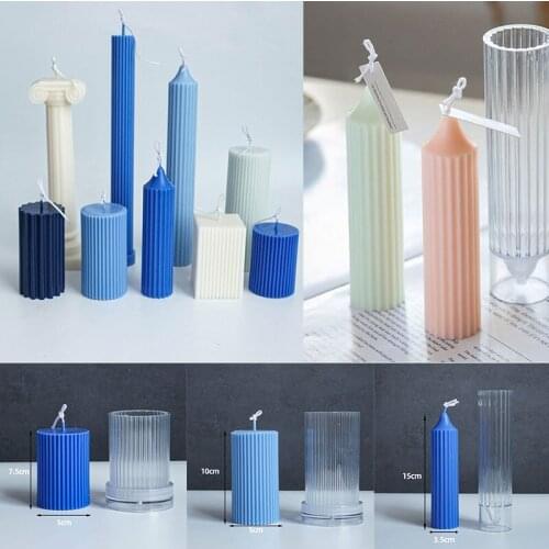 Acrylic Plastic Candle Molds Striped Roman Column Shape Silicone Cylinder Long Brush Holder Mould Candle Making Form DIY Mold