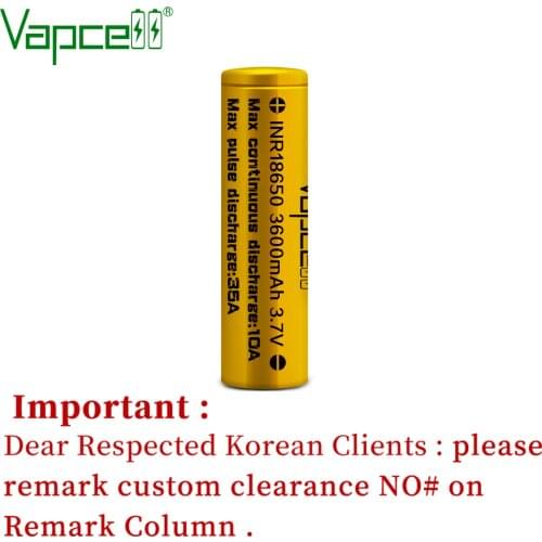Free Shipping Vapcell Original INR 18650 3600mAh 10A/35A Rechargeable 3.7V Li Ion Battery Flashlight Power Tools