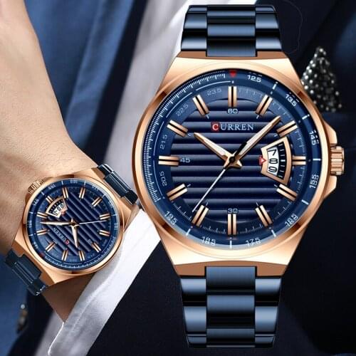 Curren Business Watch Men 2020 Luxury Brand Rose Gold Blue Men Wrist Watches Stainless Steel Clock Waterproof Relogio Masculino