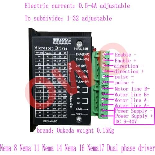 Stepper Motor Driver TB6600 32 segments,Nema 23 Nema 34 42/57/86 Nema17 4A DC9-40V 1 axis Stepping Motor CNC Engraving Machine