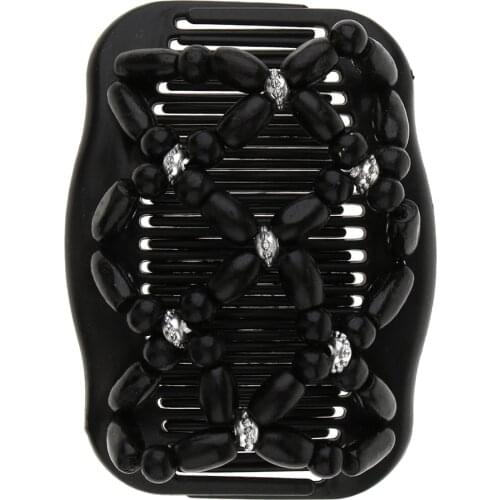 2x Magic Black Wood Bead Double Hair Comb Clips Stretch Hair Stying Jewelry