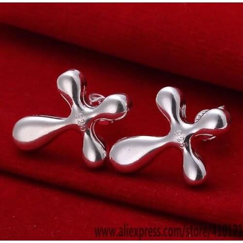 E034 Hot Sale High Quality Silver Clolor Jewelry,Wholesale Sterling Jewelry Elegant Charms Fashion Water Drop Cross Earrings