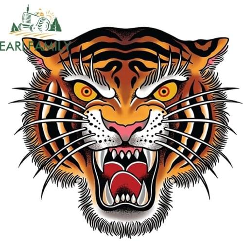 EARLFAMILY 13cm x 11.6cm for Tiger Vinyl Car Wrap Stickers Waterproof Decal Surfboard Graffiti Car Styling Campervan Decoration