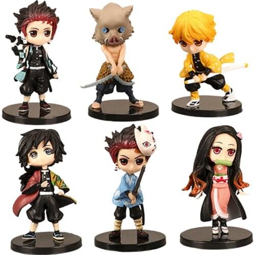 6pcs/set Anime Demon Slayer Figure Kimetsu No Yaiba Figure Q Posket Kamado Tanjirou Kamado Nezuko Agatsuma Figure Toys 5-6cm