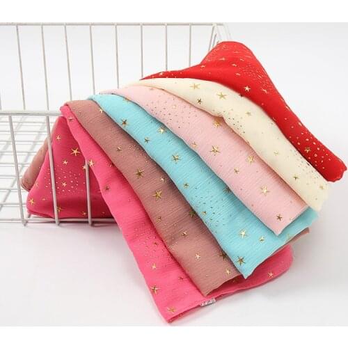 Hot Diamond Plain Chiffon Hijab Scarf Golden Five-Pointed Star Pattern Scarves Female Muslim Shawl Headband Support Wholesale