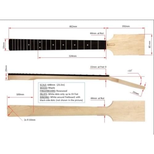 One 20 fret 25.5 inch 648mm electric guitar neck maple made rosewood fingerboard