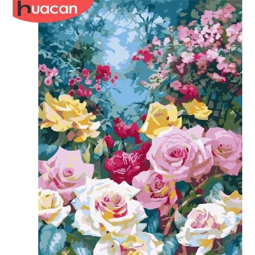 HUACAN Paint By Number Rose Drawing On Canvas HandPainted Painting Art Gift DIY Pictures By Number Flower Kits Home Decor
