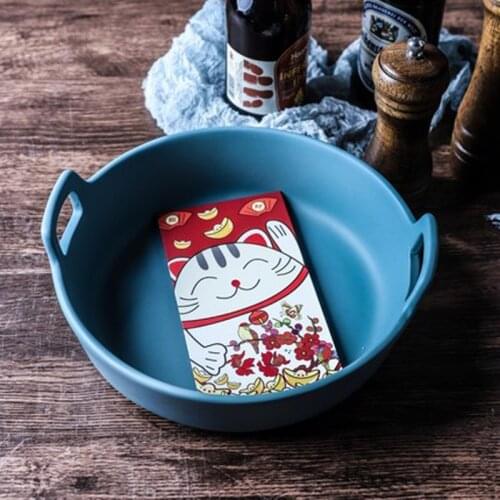 FANCITY Nordic style matte ceramic boiled fish big bowl creative binaural round baking tray home deep soup plate dessert plate