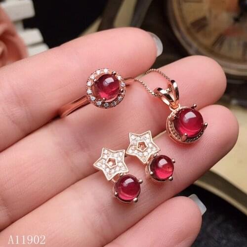 KJJEAXCMY boutique jewels 925 sterling silver inlaid natural gemstone aluminum magnesium garnet ladies ring pendant earrings set