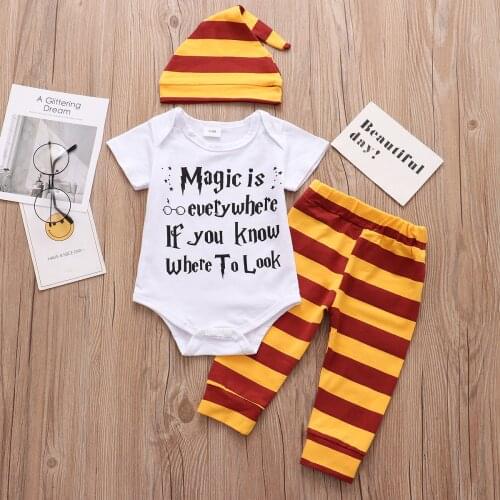 3PCS Sets Newborn Baby Boys Girls Clothes 2021 Summer Little Wizard Arrived Tops T-shirt+Halloween Pants+Hat Infant Baby Outfit