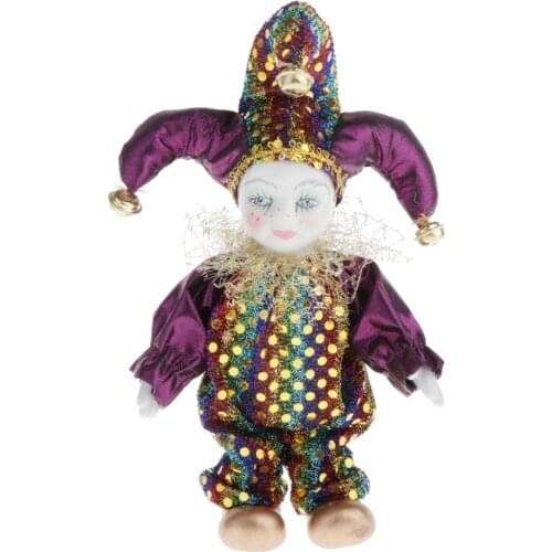 16cm Triangel Doll Standing Clown Doll Clown Figure Porcelain Jester Doll with Outfits for Kids Children Christmas Gift