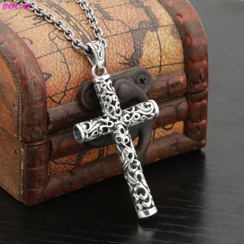 BOCAI S925 Sterling Silver pendant Fashion Cross personality retro 925silver jewelry trend hip hop fashion man Pendant