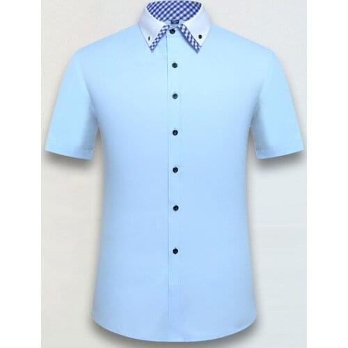 Mens solid Plaid office Shirt Front Patch Chest Pocket Regular-fit Button-down Collar long short edging Shirts asian size